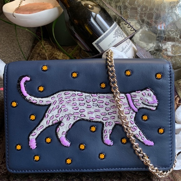 Authentic KATE SPADE leather Cheetah embellished flap magnetic snap Crosby - Picture 1 of 12